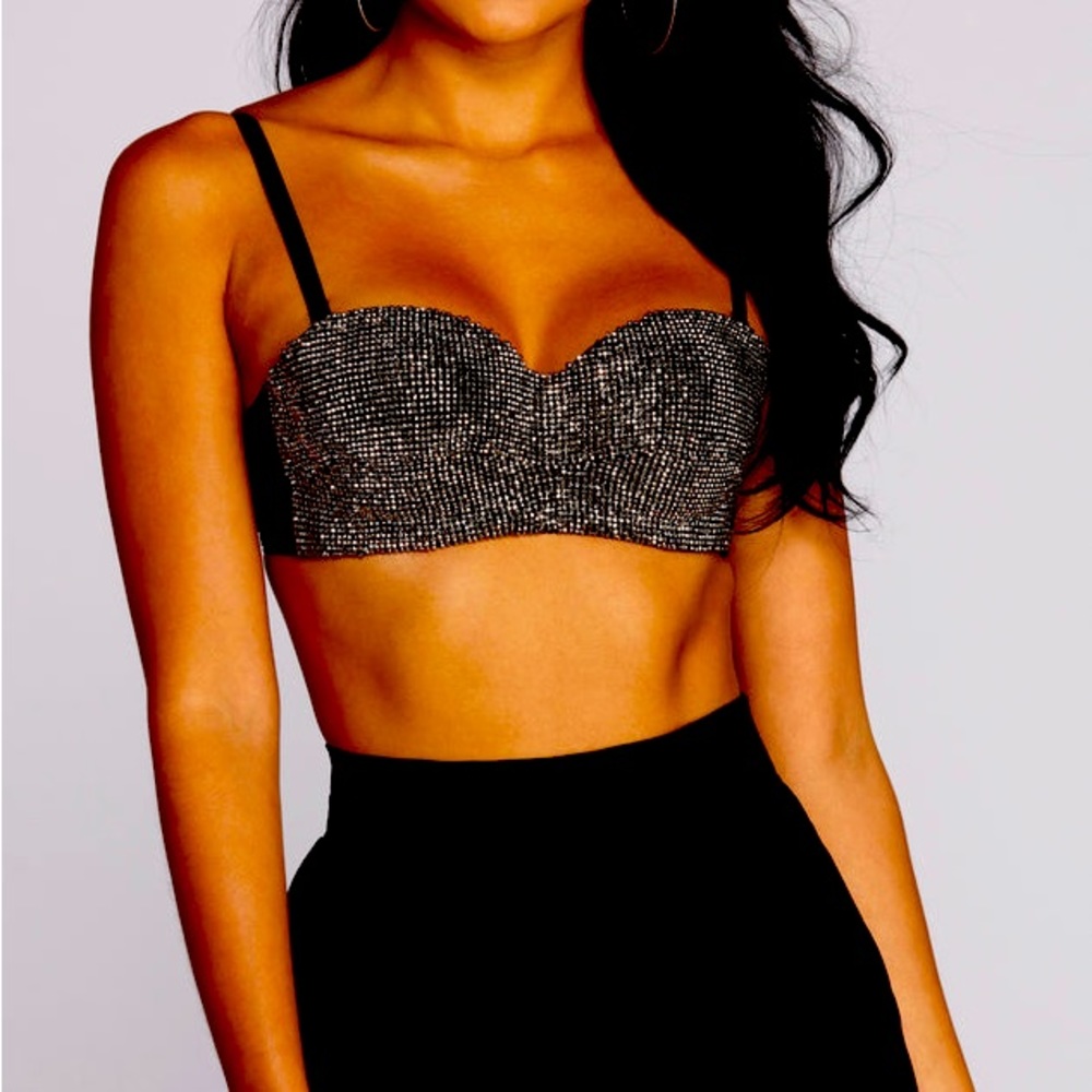 Blinged Out Bra Windsor Size Large Stretch Hand Stitched Heat Stones Bustier